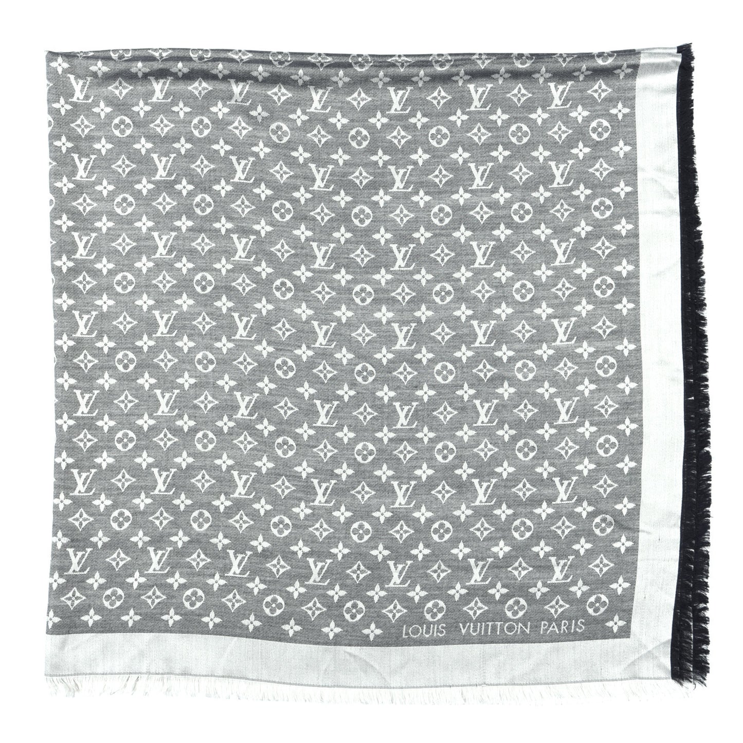 Silk Wool Monogram Denim Shawl Black