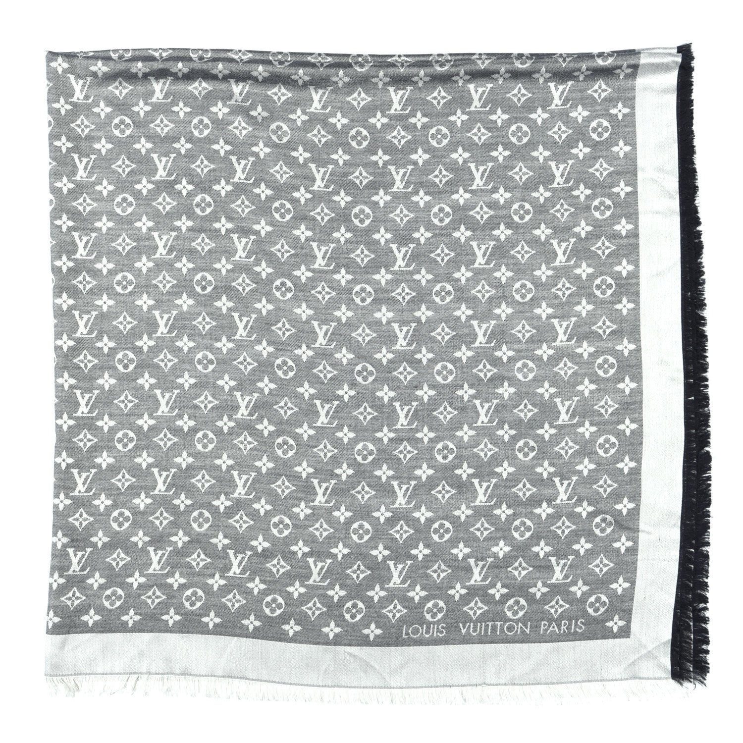 Louis Vuitton Silk Wool Monogram Denim Shawl Black 2 of 4