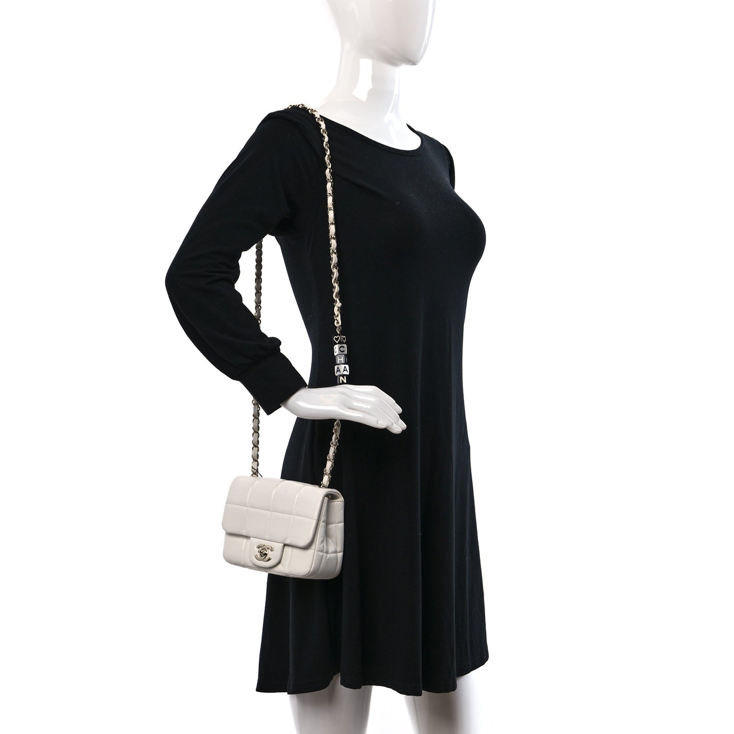 Lambskin Resin Crystal Square Quilted Monacoco Mini Square Flap White