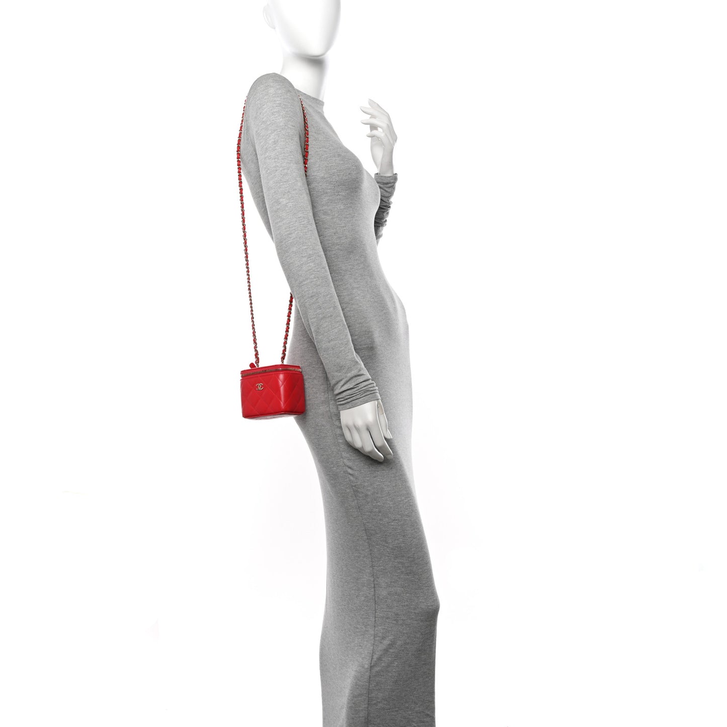 Caviar Quilted Mini Vanity Case With Chain Red