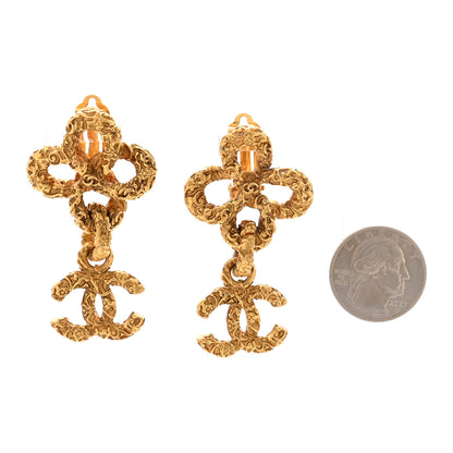 Chanel Large CC Clover Drop Clip On Earrings Gold 2 of 4