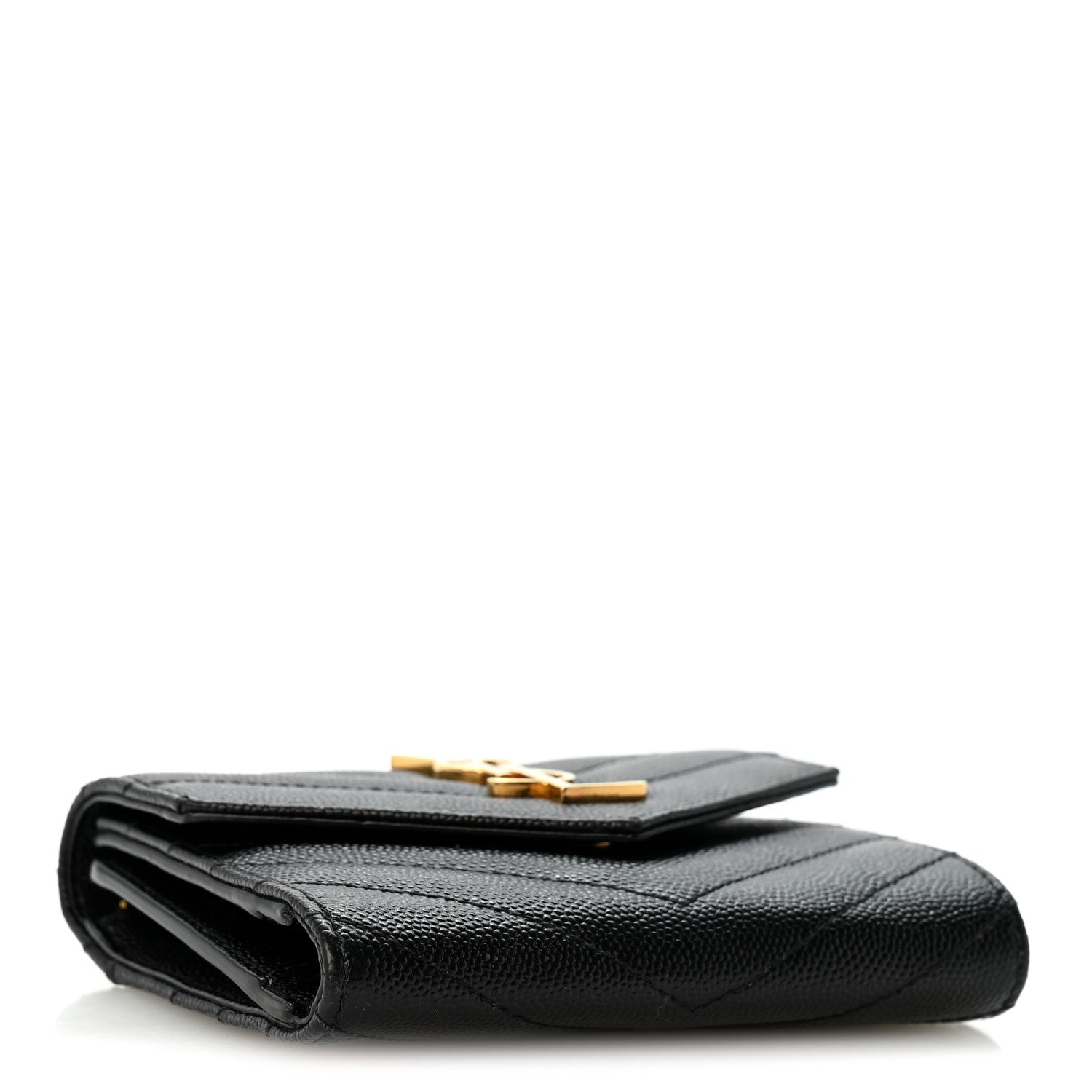 Saint Laurent Grain De Poudre Matelasse Chevron Monogram Compact Tri Fold Wallet Black 4 of 9