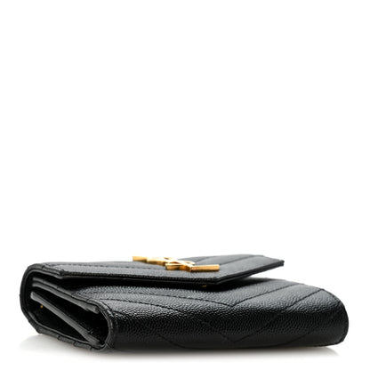 Saint Laurent Grain De Poudre Matelasse Chevron Monogram Compact Tri Fold Wallet Black 4 of 9