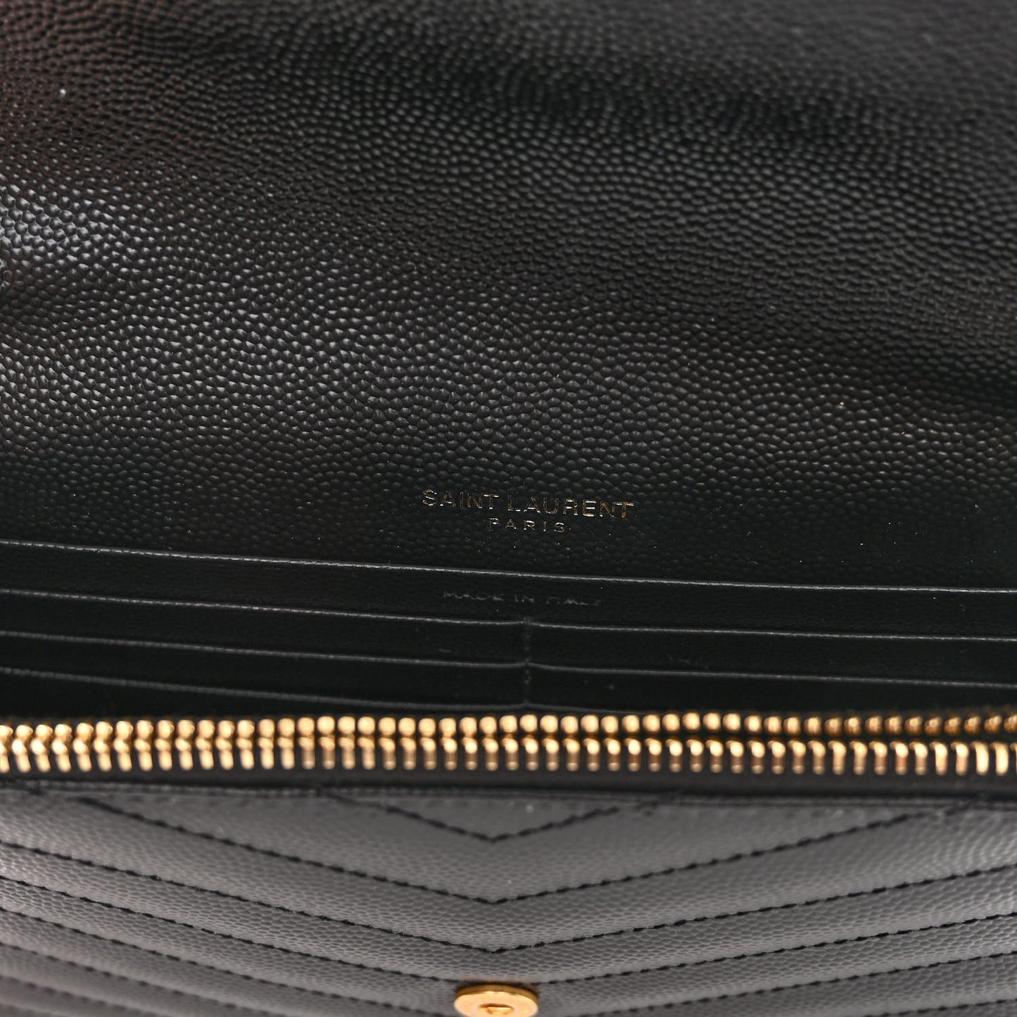 Grain De Poudre Matelasse Chevron Monogram Envelope Chain Wallet Black