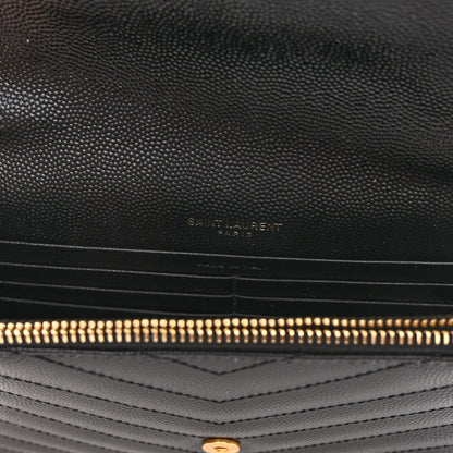Saint Laurent Grain De Poudre Matelasse Chevron Monogram Envelope Chain Wallet Black 6 of 10