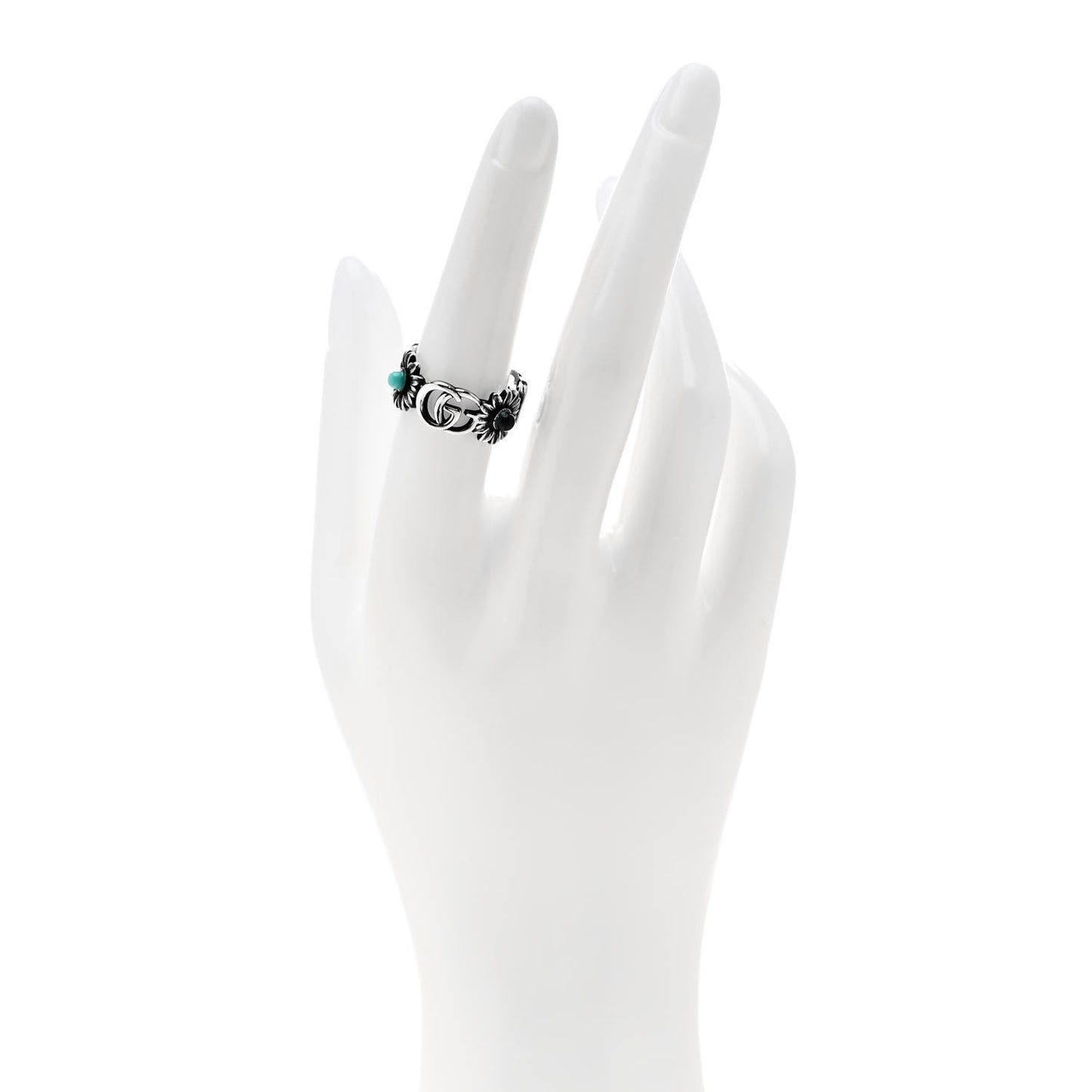 Sterling Silver Mother of Pearl Blue Topaz Flower Marmont Double G Ring 53 6.5