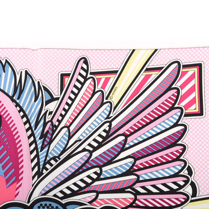 Hermes Silk Pegase Pop Pocket Square Rose Bleu Jean Jaune 5 of 6