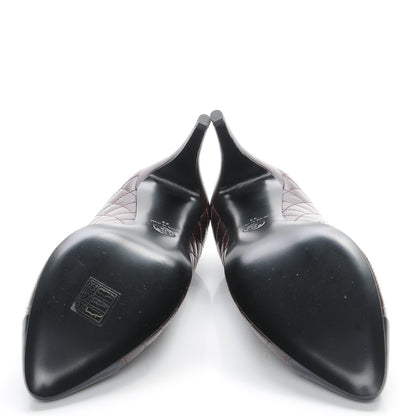 Chanel Calfskin Quilted Cap Toe Camellia Pumps 39 Burgundy Navy 5 of 9