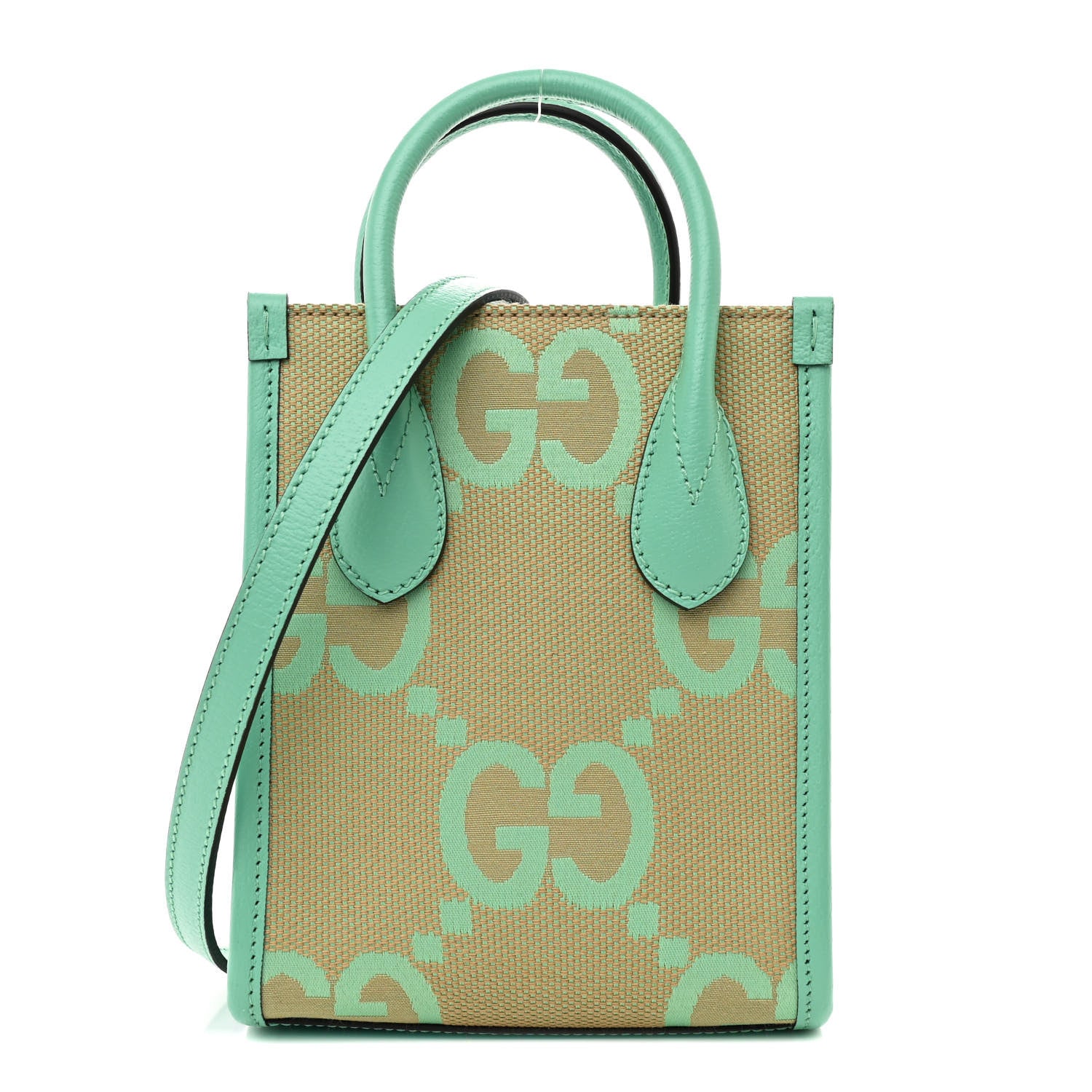 Gucci Monogram Jumbo GG Textured Dollar Calfskin Mini Tote Bag Pepperlight Mint 1 of 10