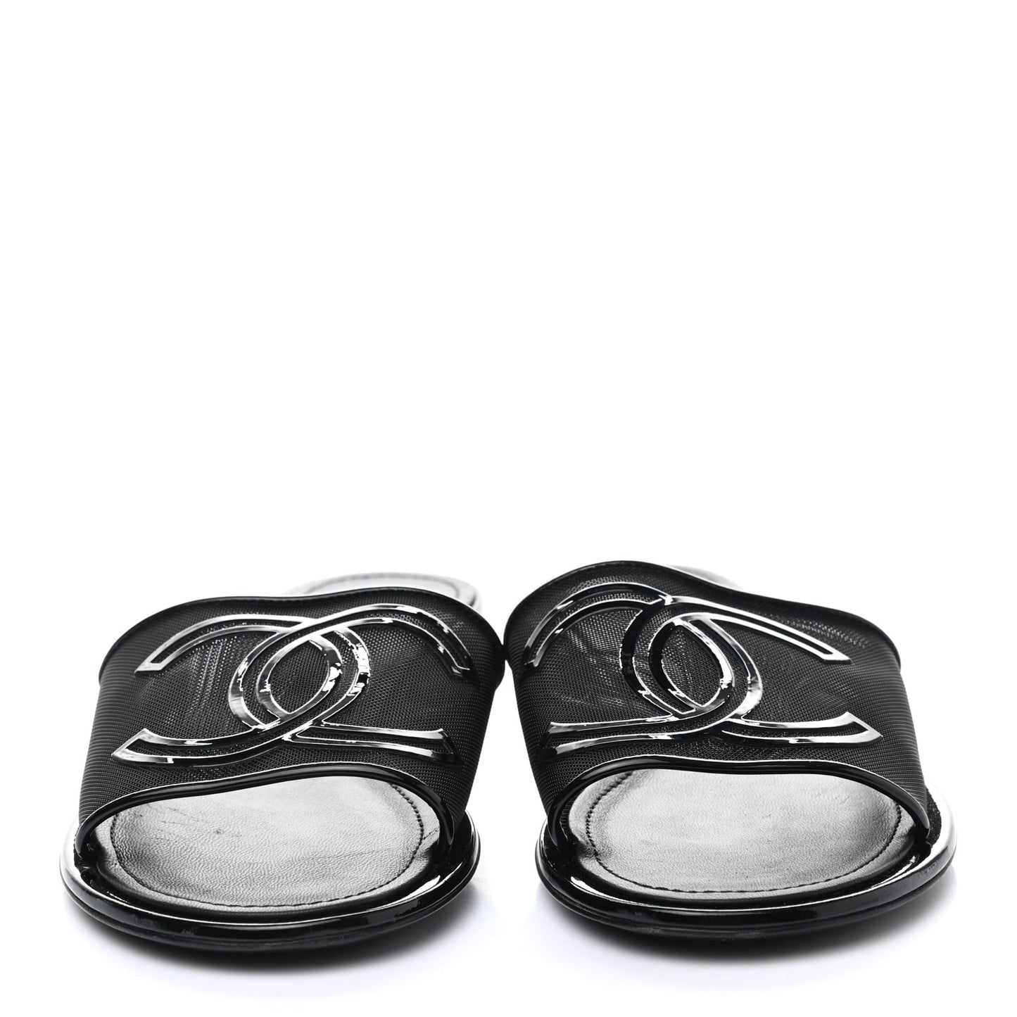 Mesh Patent Calfskin CC Mules 37 Black