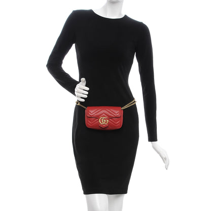 Gucci Calfskin Matelasse Super Mini GG Marmont Shoulder Bag Hibiscus Red 3 of 10