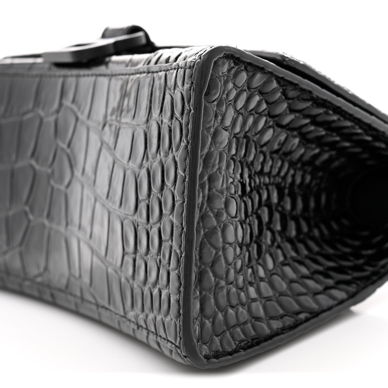 Balenciaga Shiny Calfskin Monochrome Crocodile Embossed Small Hourglass Top Handle Bag Black 10 of 11