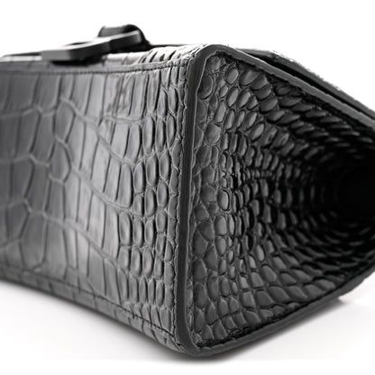Balenciaga Shiny Calfskin Monochrome Crocodile Embossed Small Hourglass Top Handle Bag Black 10 of 11