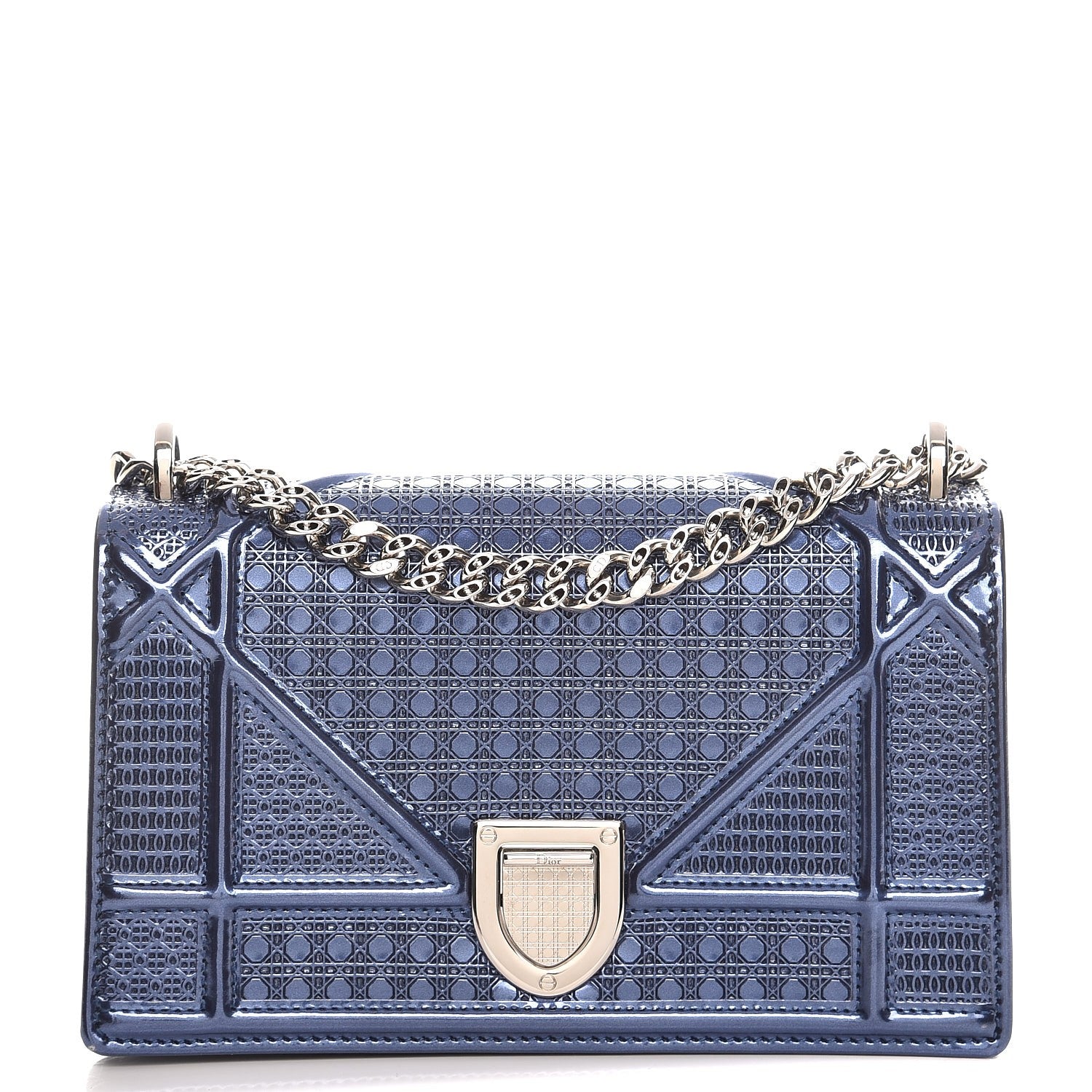 Christian Dior Metallic Patent Micro-Cannage Mini Diorama Flap Bag Blue 1 of 6