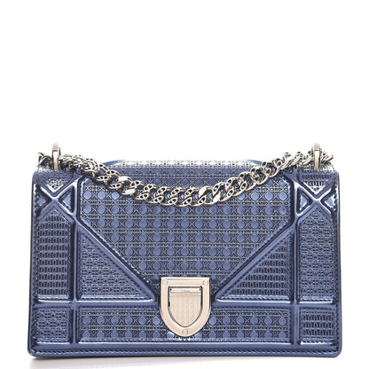 Christian Dior Metallic Patent Micro-Cannage Mini Diorama Flap Bag Blue 1 of 6