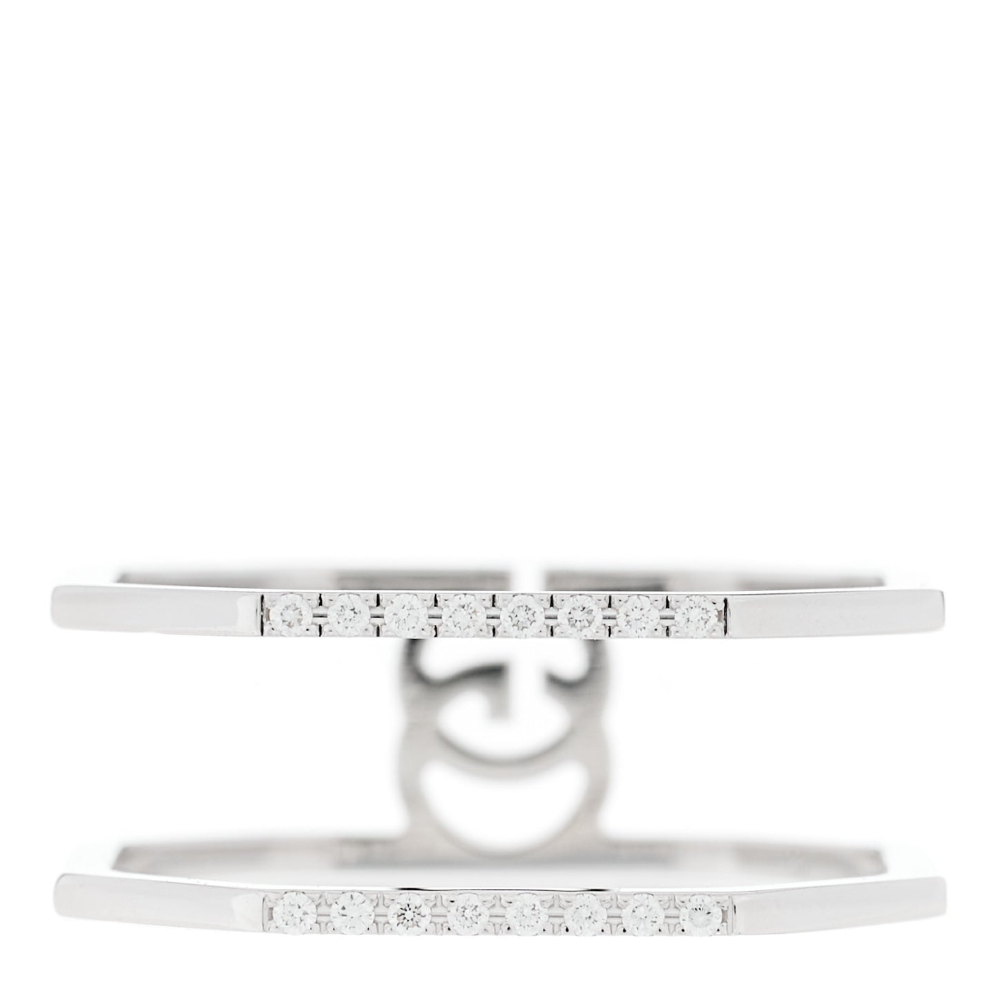 18K White Gold Diamond Double G Wide Ring 53 6.25