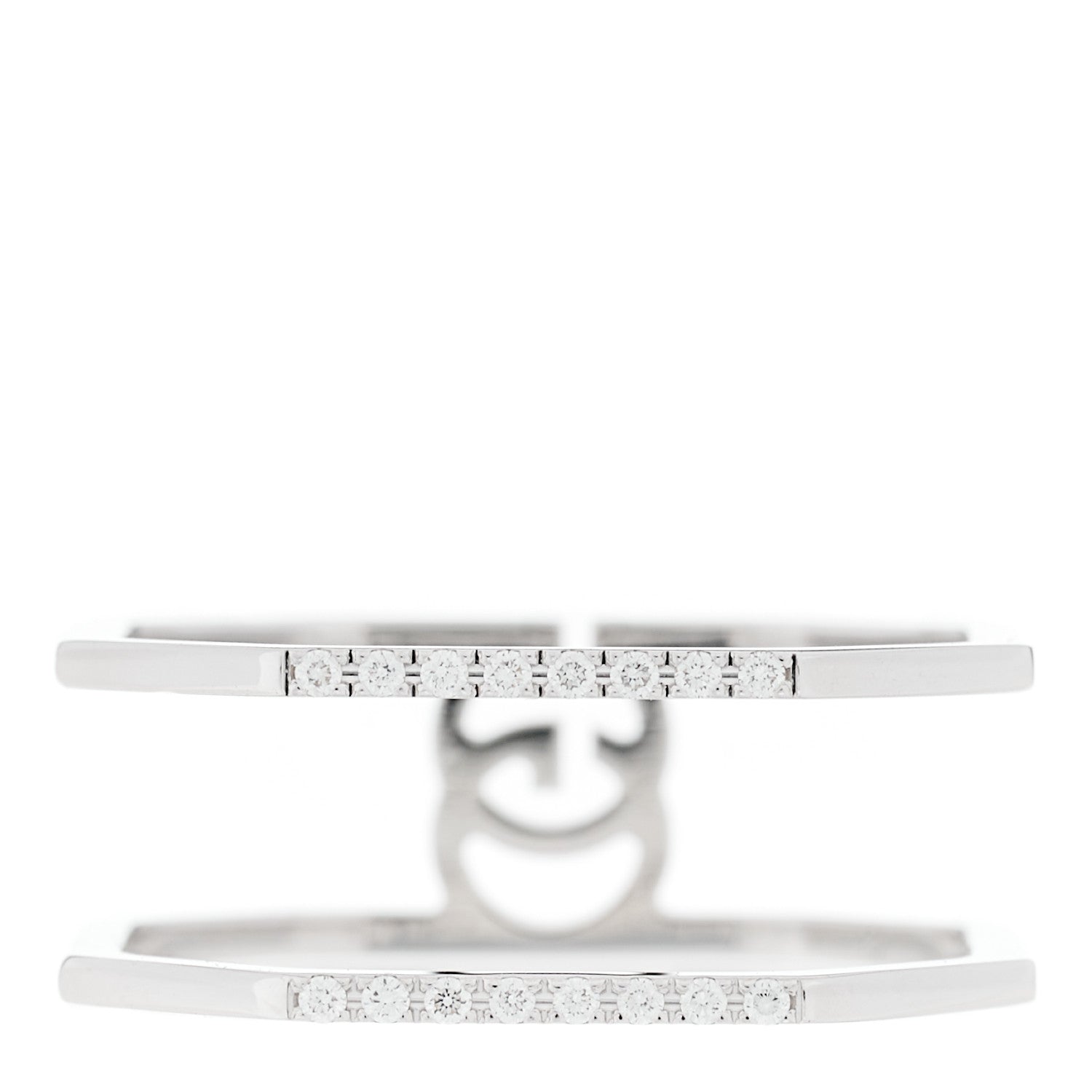 Gucci 18K White Gold Diamond Double G Wide Ring 53 6.25 3 of 5