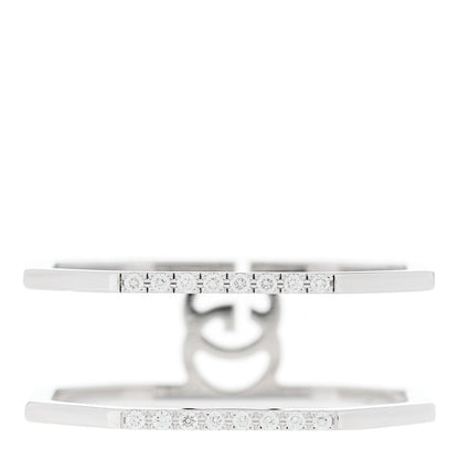 Gucci 18K White Gold Diamond Double G Wide Ring 53 6.25 3 of 5