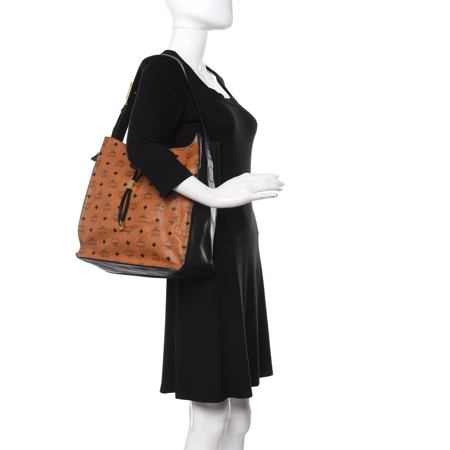 Visetos Calfskin Drawstring Shoulder Bag Cognac Black