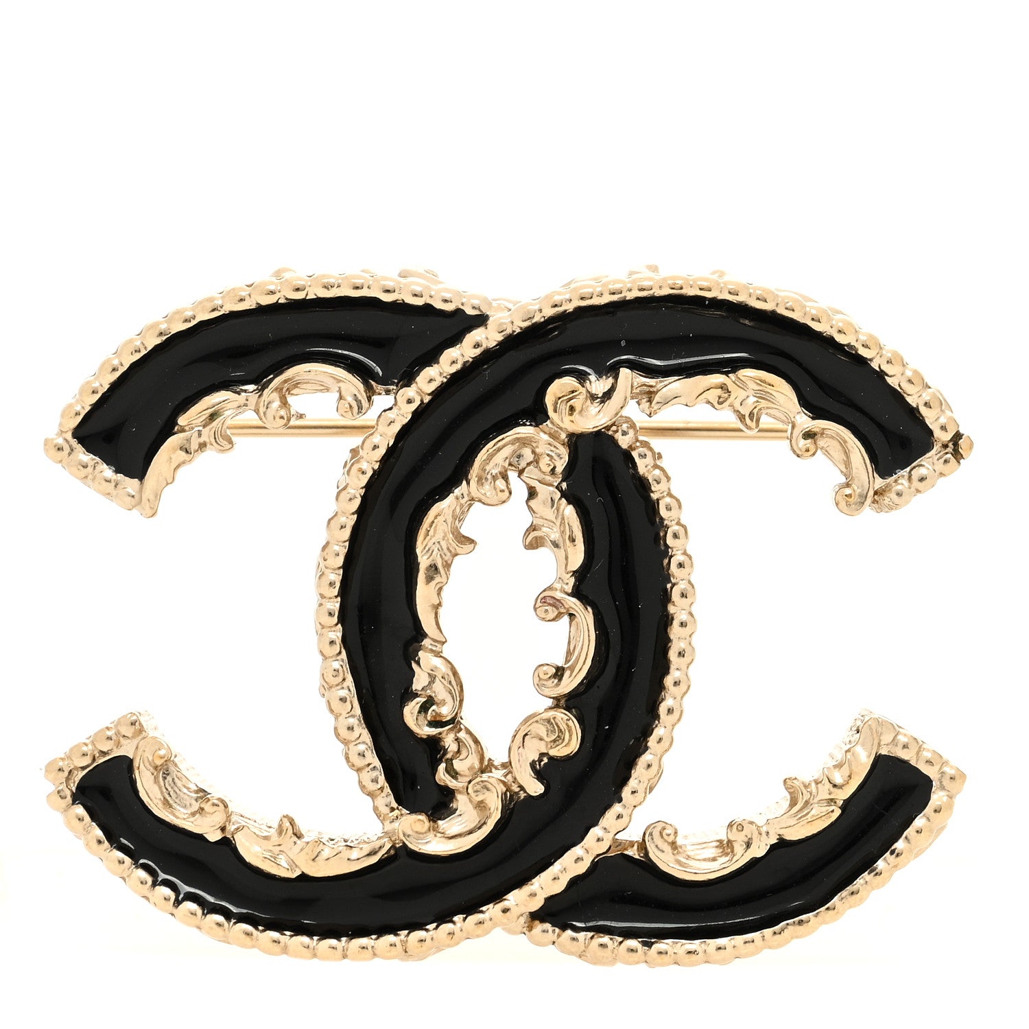 Chanel Enamel CC Baroque Brooch Black Gold 1 of 4