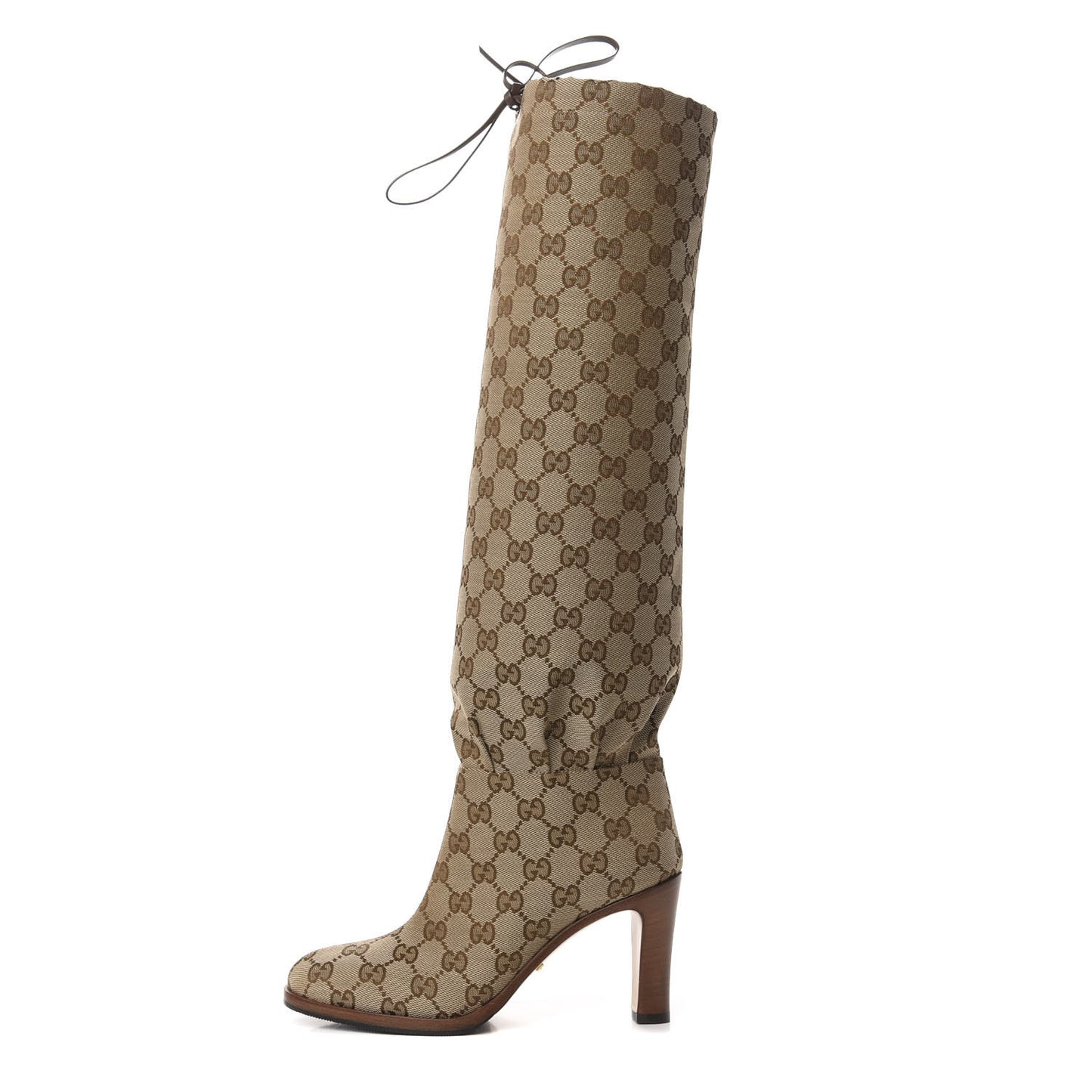 Monogram Lisa Mid Heel Boots 35 Beige Ebony