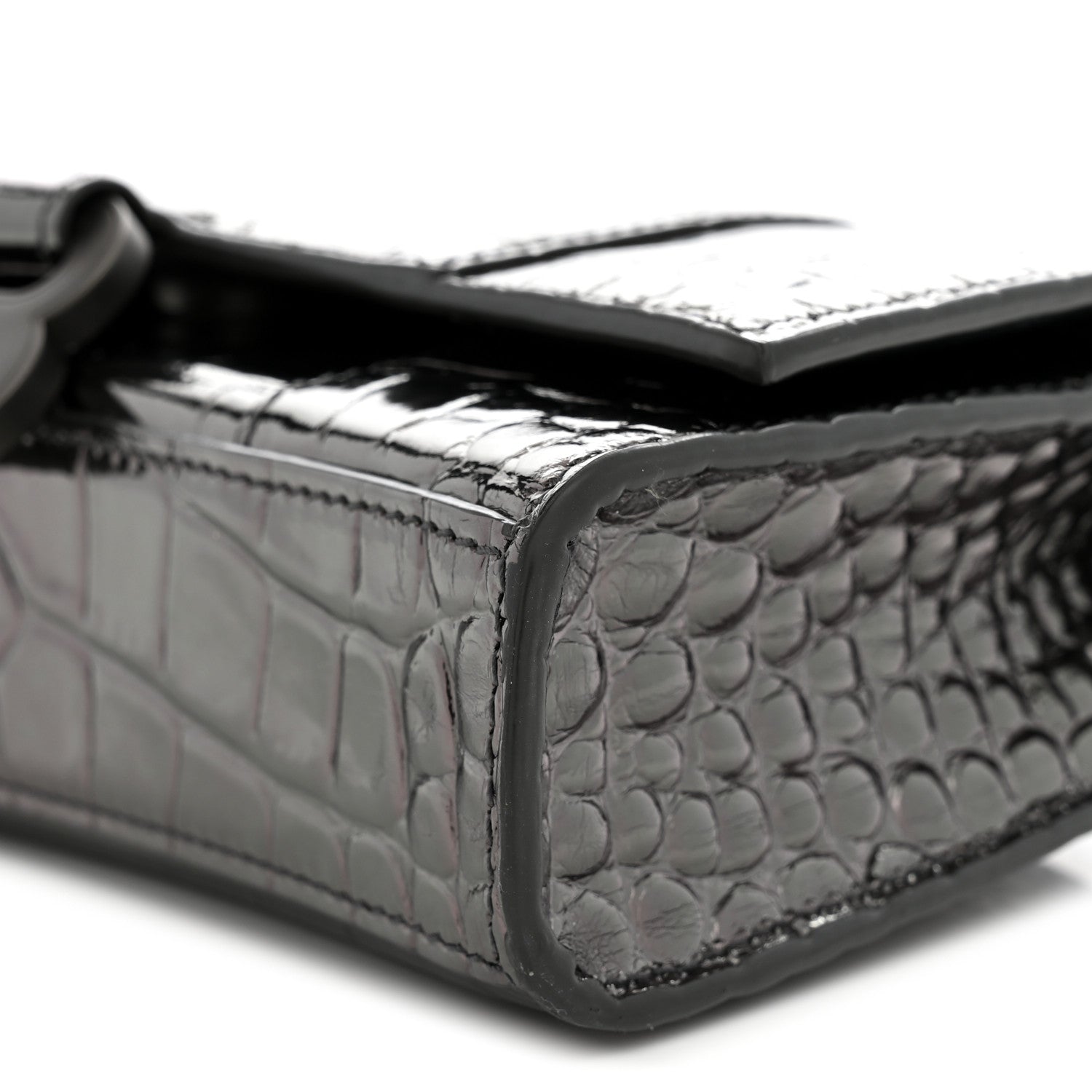 Balenciaga Shiny Metallic Calfskin Crocodile Embossed Hourglass Chain Bag Gunmetal 9 of 10