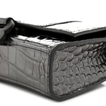 Balenciaga Shiny Metallic Calfskin Crocodile Embossed Hourglass Chain Bag Gunmetal 9 of 10