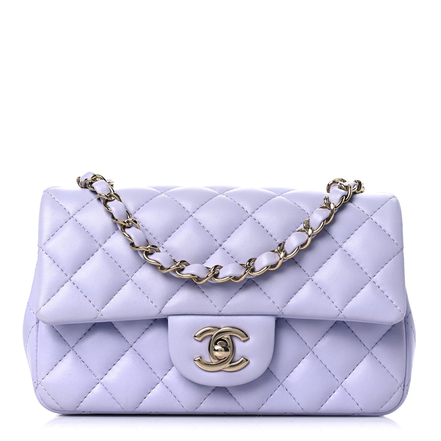 Lambskin Quilted Mini Rectangular Flap Light Purple