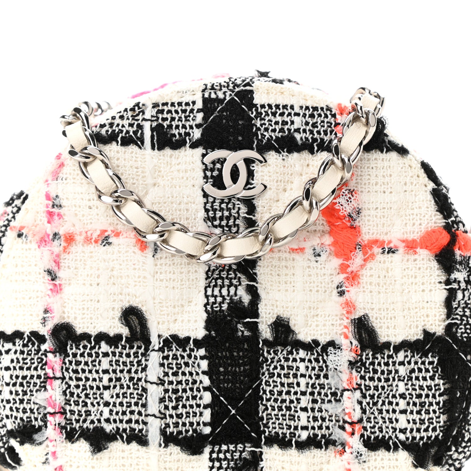 Chanel Tweed Quilted Round Clutch With Chain Black White Multicolor 7 of 10