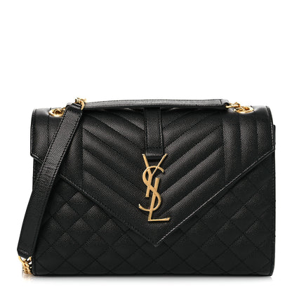 Saint Laurent Grain De Poudre Textured Mixed Matelasse Triquilt Medium Monogram Satchel Black 1 of 12