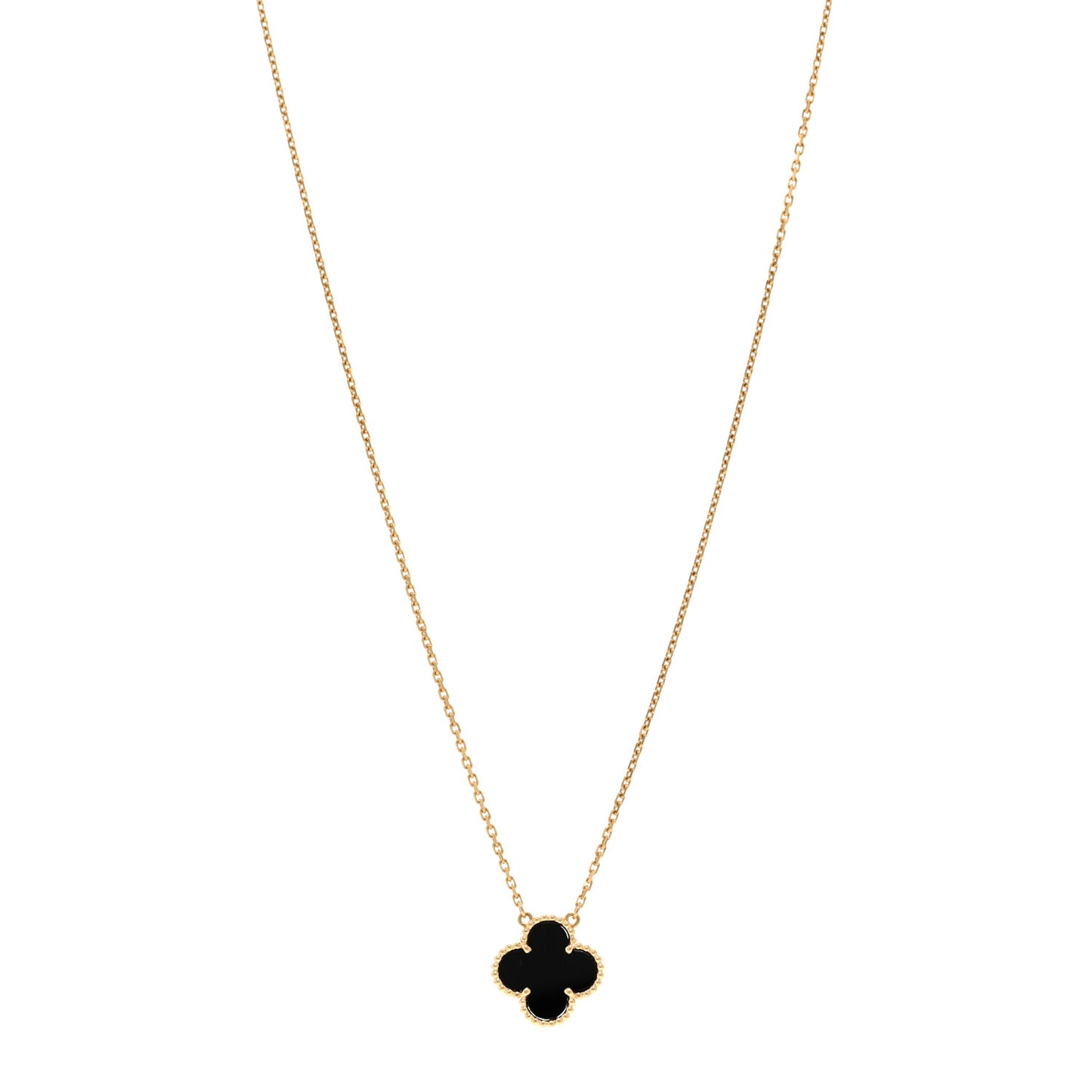 18K Yellow Gold Black Onyx Vintage Alhambra Pendant Necklace