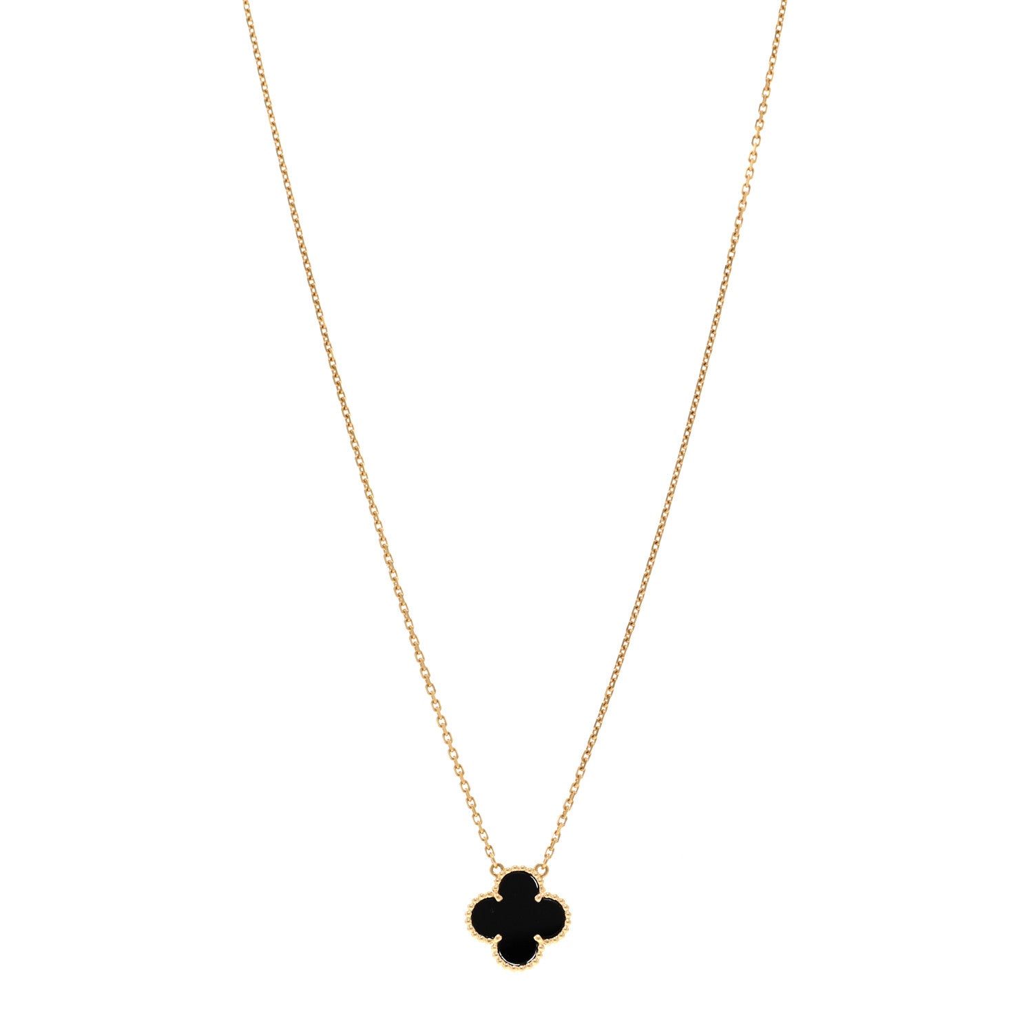 Van Cleef & Arpels 18K Yellow Gold Black Onyx Vintage Alhambra Pendant Necklace 1 of 5