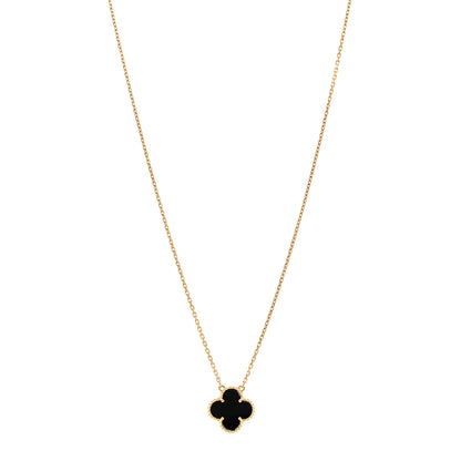 Van Cleef & Arpels 18K Yellow Gold Black Onyx Vintage Alhambra Pendant Necklace 1 of 5