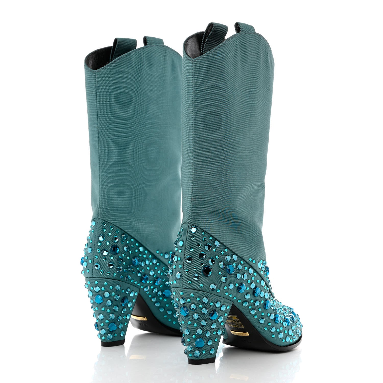 Gucci Nylon Crystal Embellished Cowboy Boots 37.5 Turquoise 4 of 9