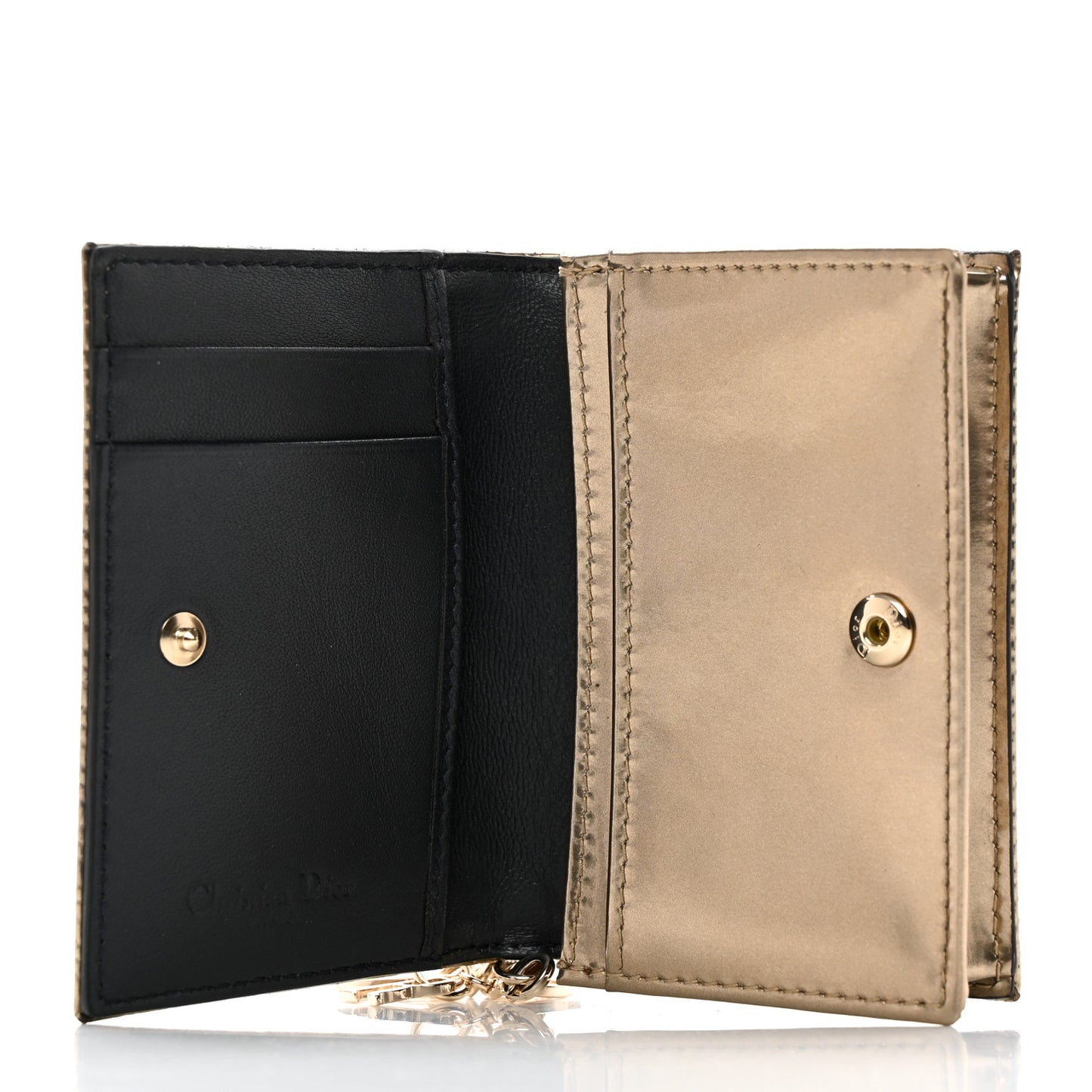 Metallic Patent Micro-Cannage Lady Dior Card Holder Gold