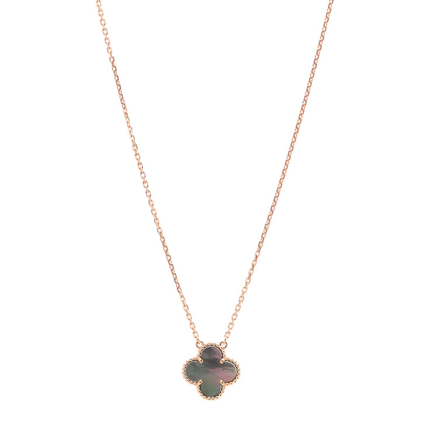18K Rose Gold Gray Mother of Pearl Vintage Alhambra Pendant Necklace