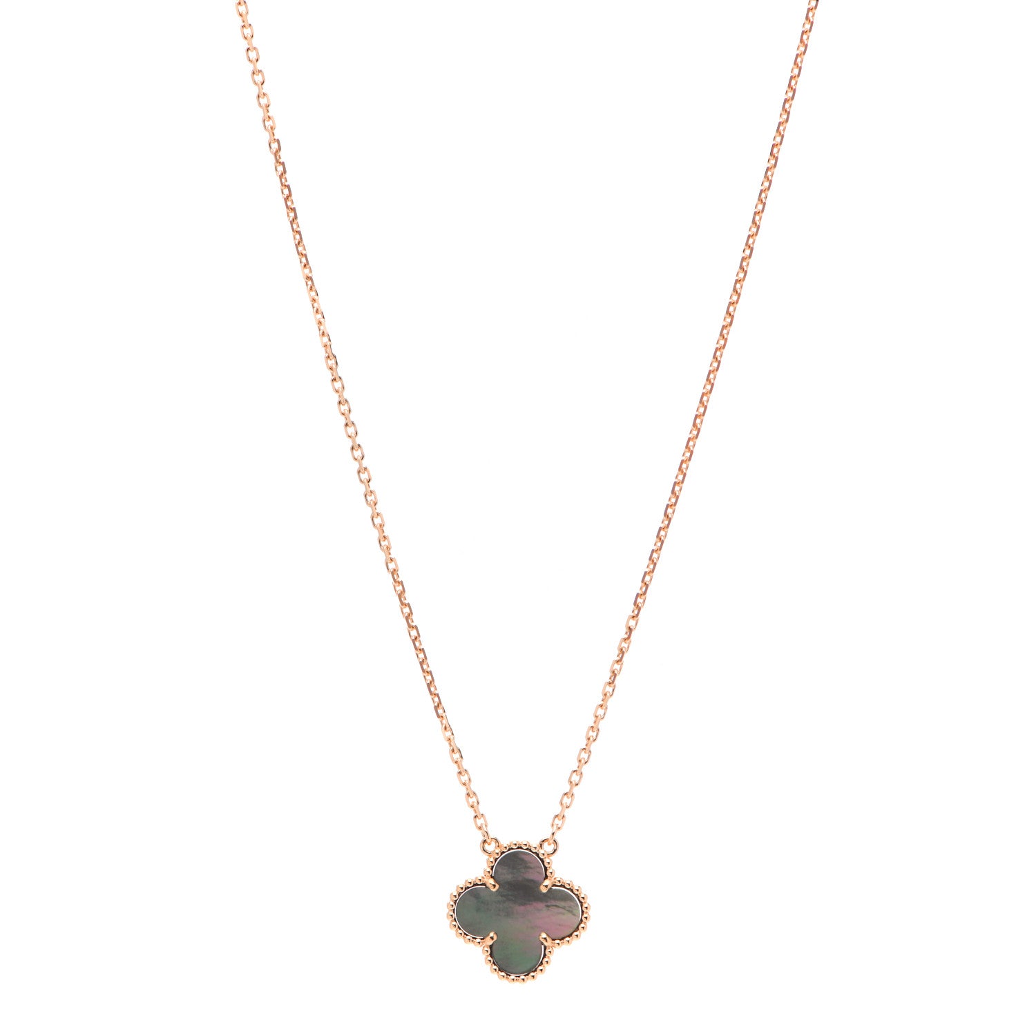 Van Cleef & Arpels 18K Rose Gold Gray Mother of Pearl Vintage Alhambra Pendant Necklace 1 of 6