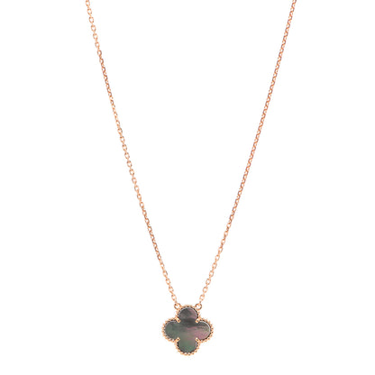 Van Cleef & Arpels 18K Rose Gold Gray Mother of Pearl Vintage Alhambra Pendant Necklace 1 of 6