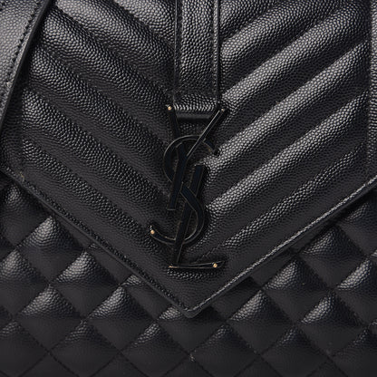 Saint Laurent Grain De Poudre Textured Mixed Matelasse Triquilt Medium Monogram Satchel Black 11 of 11