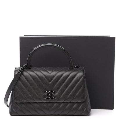 Chanel Caviar Chevron Quilted Small Coco Handle Flap So Black 10 of 10