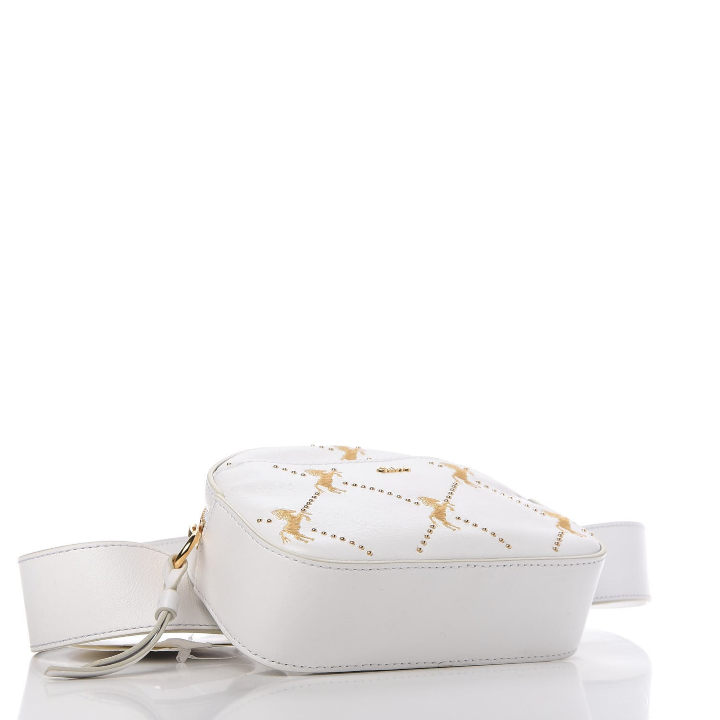 Smooth Calfskin Little Horses Embroidered Signature Belt Bag Brilliant White