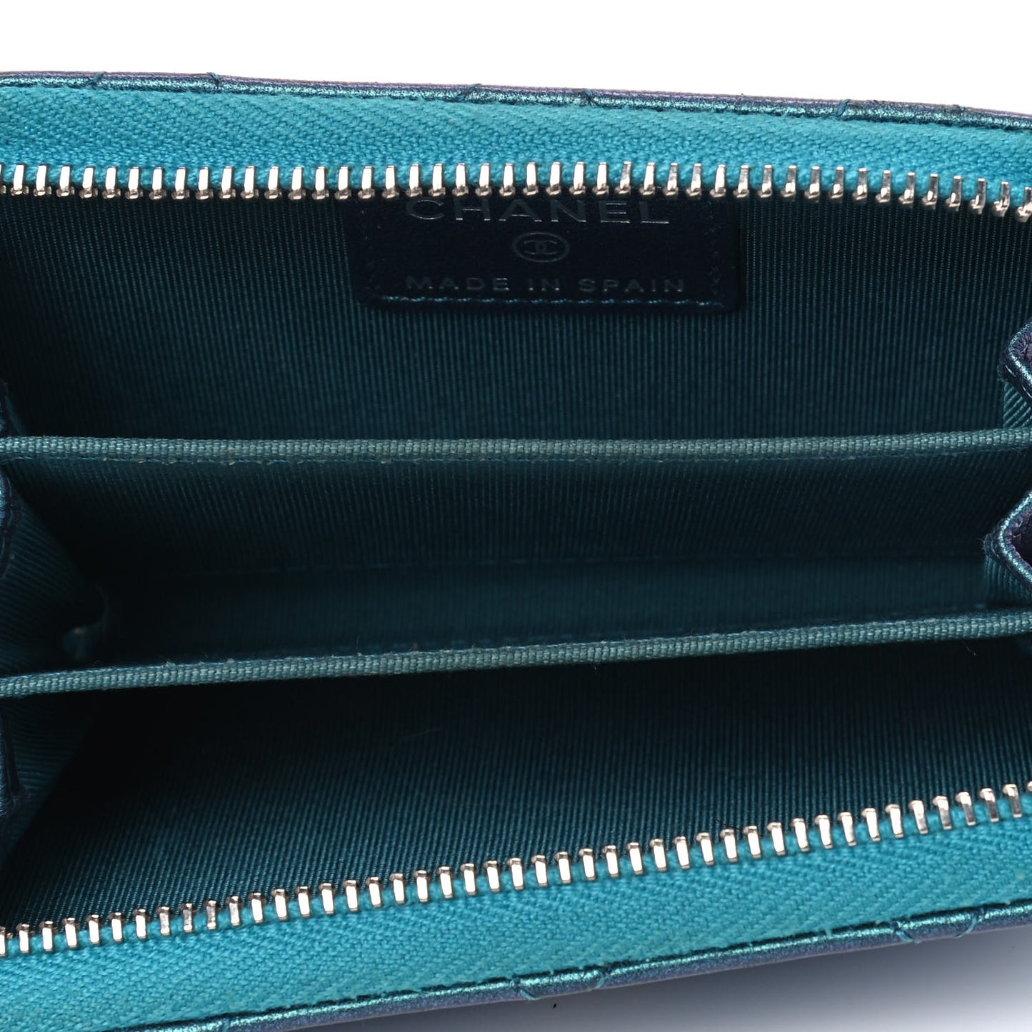 Metallic Lambskin Quilted Zip Around Coin Purse Wallet Turquoise