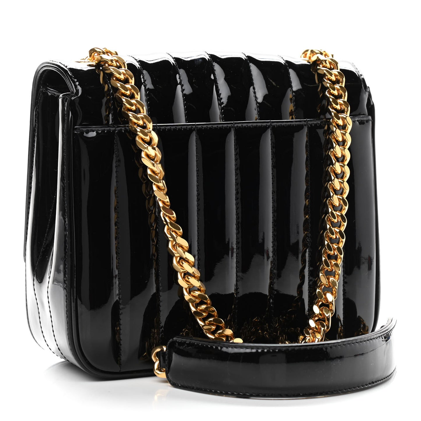 Patent Calfskin Matelasse Monogram Medium Vicky Chain Bag Black