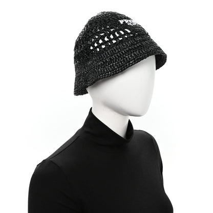 Prada Yarn Raffia Effect Crochet Logo Embroidered Womens Bucket Hat S Black 2 of 9