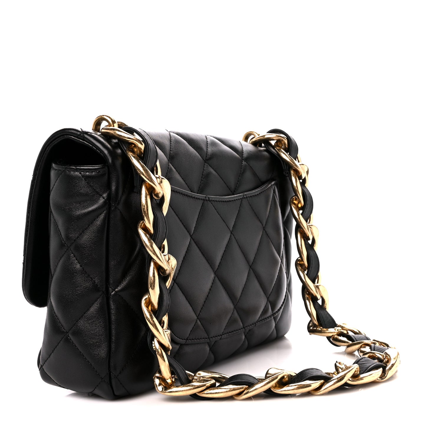 Lambskin Quilted Large CC Funky Town Flap Black