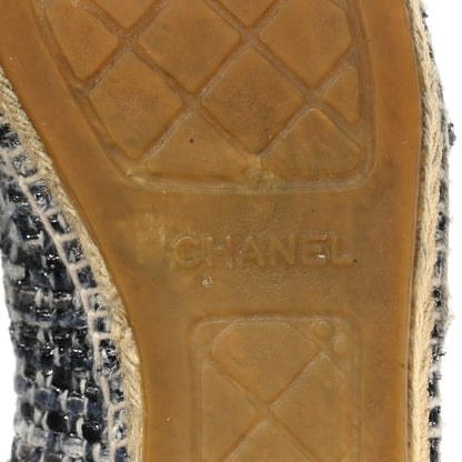 Chanel Metallic Tweed Lambskin CC Espadrilles 39 Blue Black Silver 6 of 16