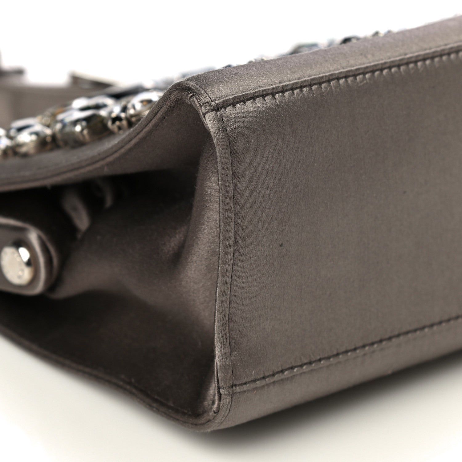Prada Satin Embellished Framed Bag Fumo 9 of 15