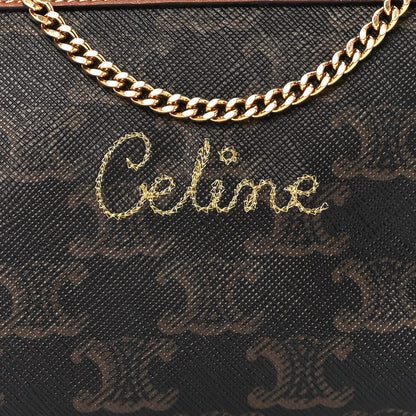 Celine Lambskin Triomphe Canvas Embroidered Logo Clutch With Chain Tan 7 of 10