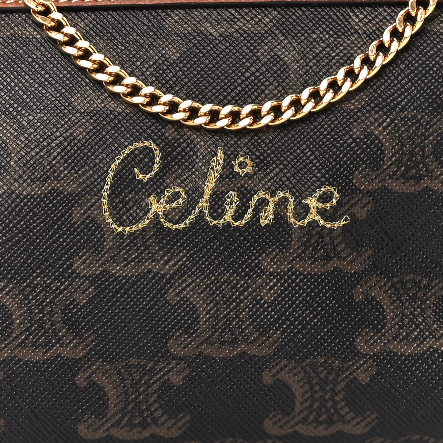 Lambskin Triomphe Canvas Embroidered Logo Clutch With Chain Tan