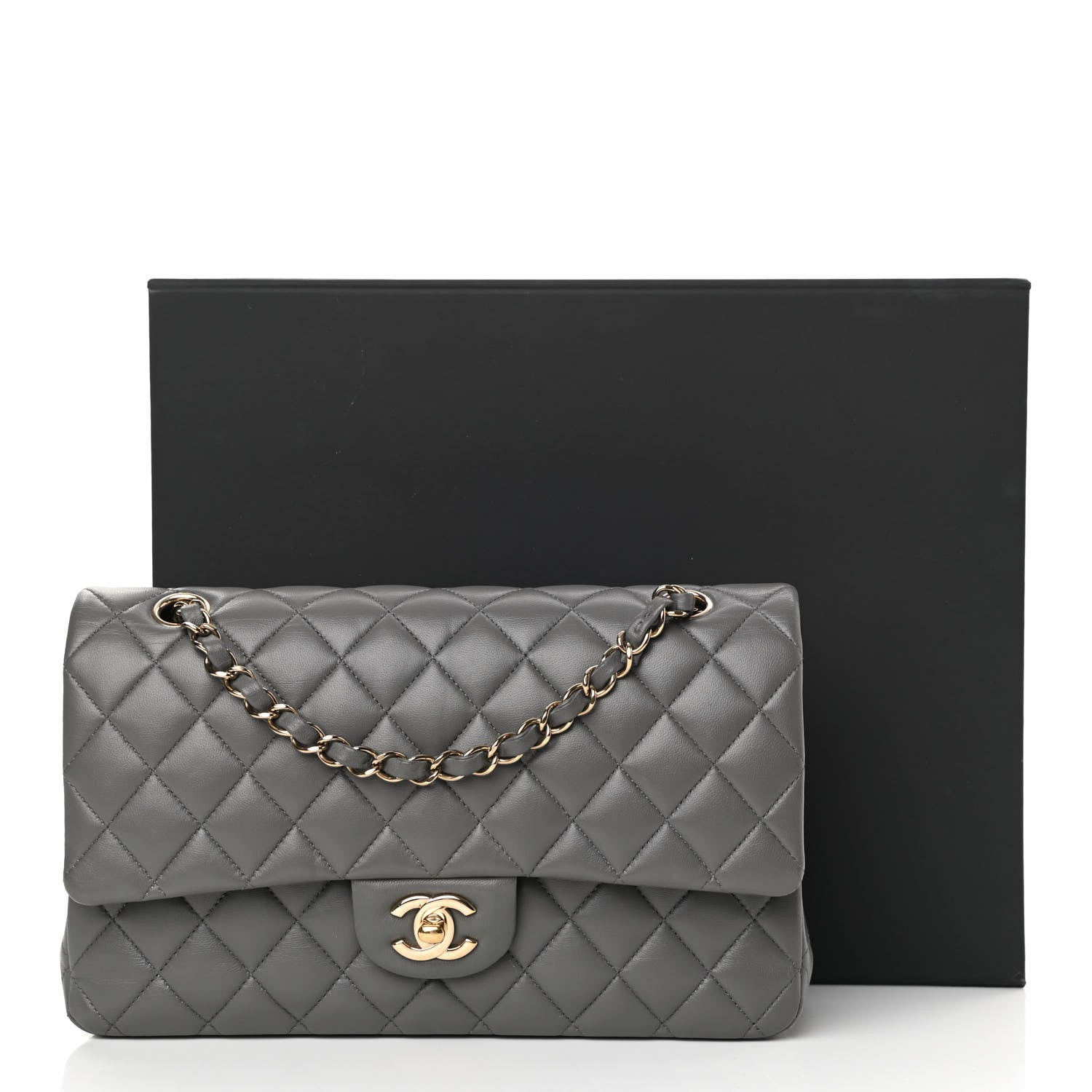 Chanel Lambskin Quilted Medium Double Flap Dark Grey 12 of 12